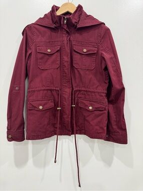 Chocolate USA Women's Burgundy Hooded Utility Anorak Jacket Size S Cotton